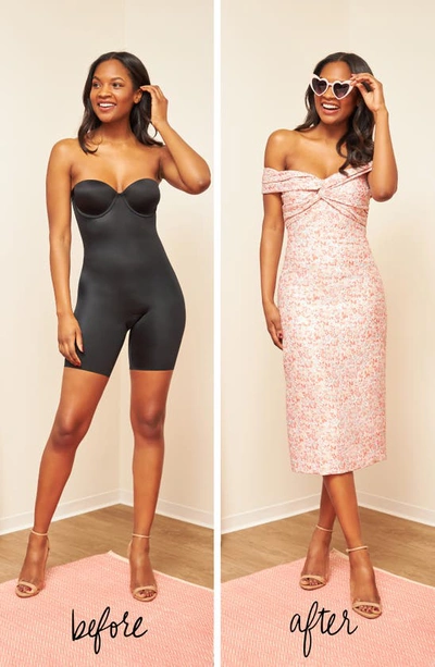 Spanxr Suit Your Fancy Strapless Cupped Mid Thigh Bodysuit In Very Black