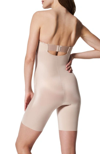 Shop Spanxr Suit Your Fancy Strapless Cupped Mid Thigh Bodysuit In Champagne Beige