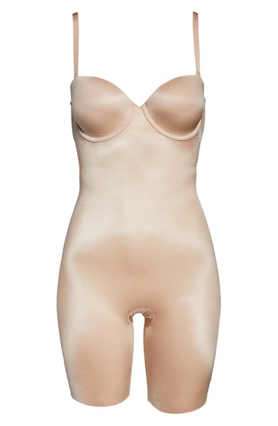 Shop Spanxr Suit Your Fancy Strapless Cupped Mid Thigh Bodysuit In Champagne Beige