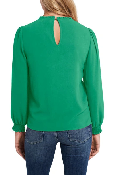 Shop Cece Pintucked Smocked Cuff Chiffon Top In Green