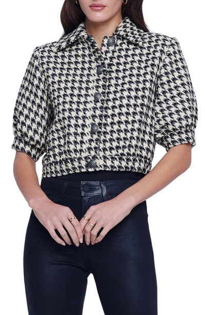 Shop L Agence Cove Houndstooth Short Sleeve Jacket In Latte Grey