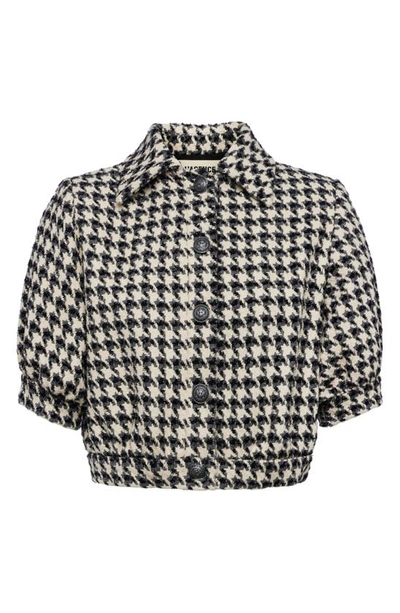 Shop L Agence Cove Houndstooth Short Sleeve Jacket In Latte Grey