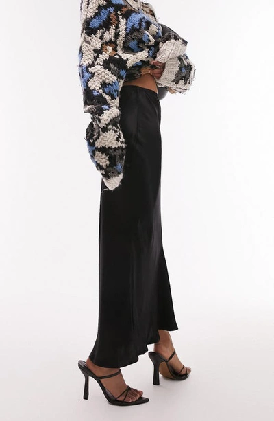 Shop Topshop Bias Cut Satin Maxi Skirt In Charcoal