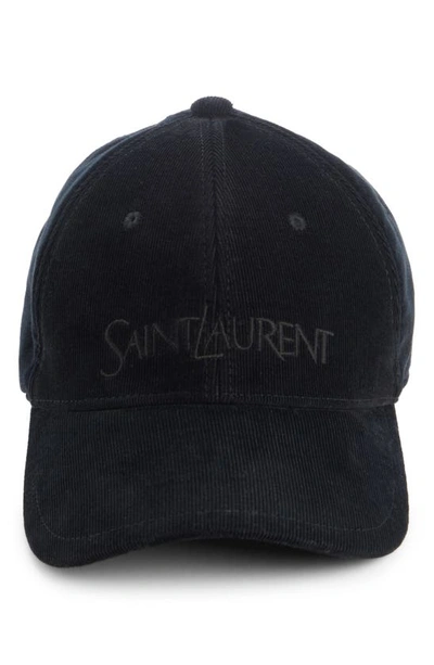 Shop Saint Laurent Logo Embroidered Corduroy Baseball Cap In Black