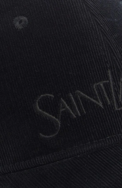 Shop Saint Laurent Logo Embroidered Corduroy Baseball Cap In Black