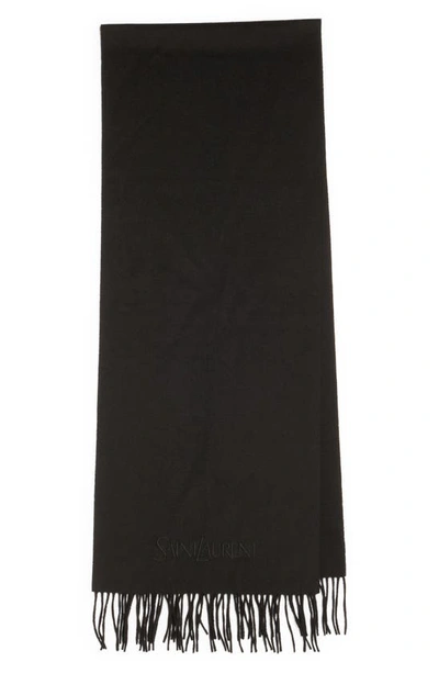 Shop Saint Laurent Cashmere Fringe Scarf In Black/ Black