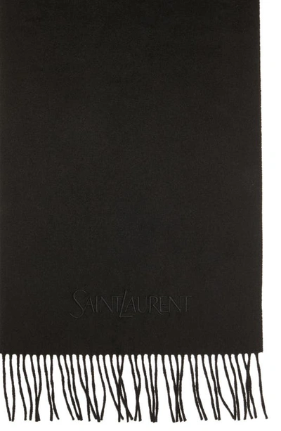 Shop Saint Laurent Cashmere Fringe Scarf In Black/ Black