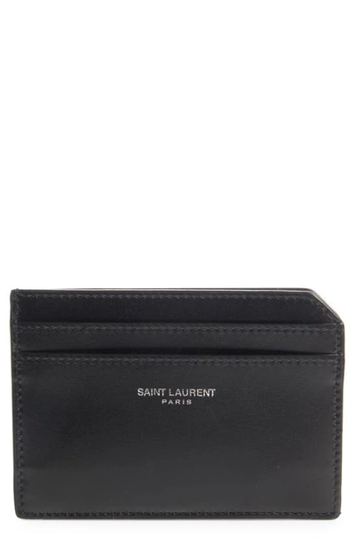 Shop Saint Laurent Logo Leather Card Holder In Nero