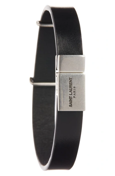 Shop Saint Laurent Ysl Insignia Leather Bracelet In Nero