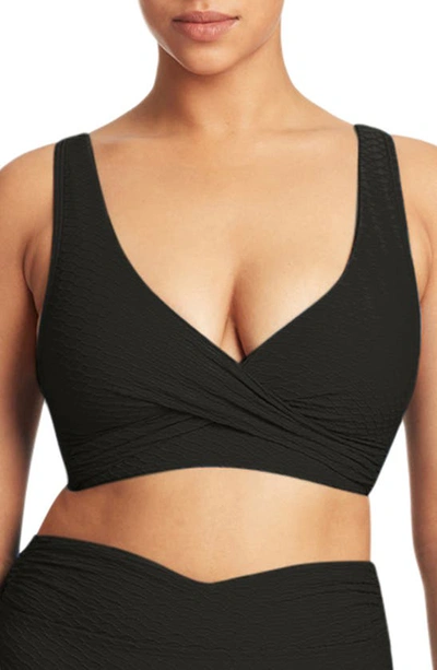 Shop Sea Level Cross Front Multifit Bikini Top In Black