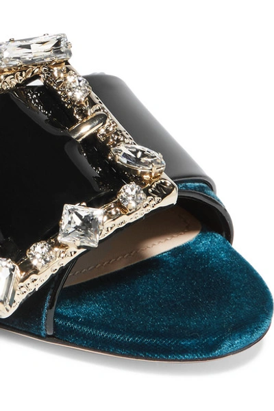 Shop Miu Miu Crystal-embellished Patent-leather And Velvet Slides