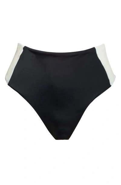 Shop Veronica Beard Ormond Colorblock High Waist Swim Bottoms In Black/white