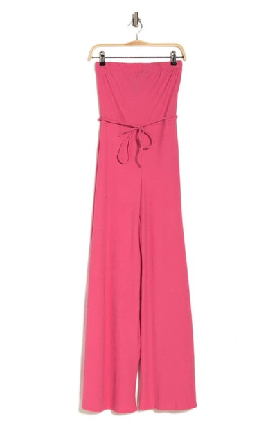 Shop Go Couture Ribbed Strapless Tube Jumpsuit In Snap Dragon