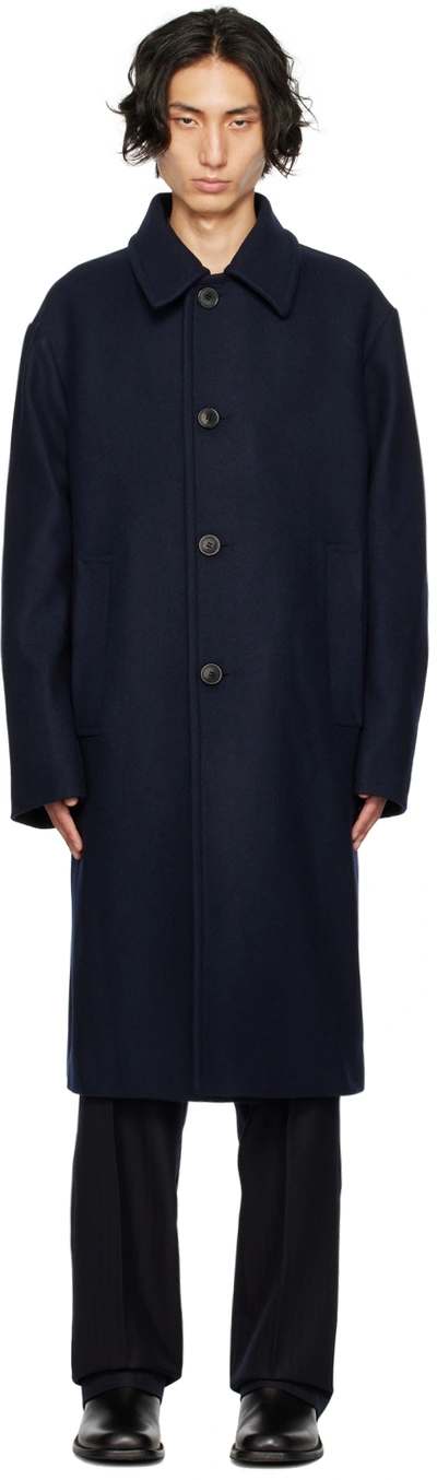 Shop Dries Van Noten Navy Spread Collar Coat In 509 Navy