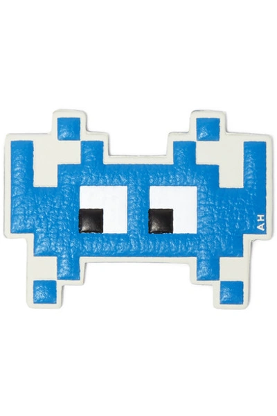 ANYA HINDMARCHピクセルアート ステッカー インベーダー Anya Hindmarch Space Invader Textured-leather Sticker In Blue