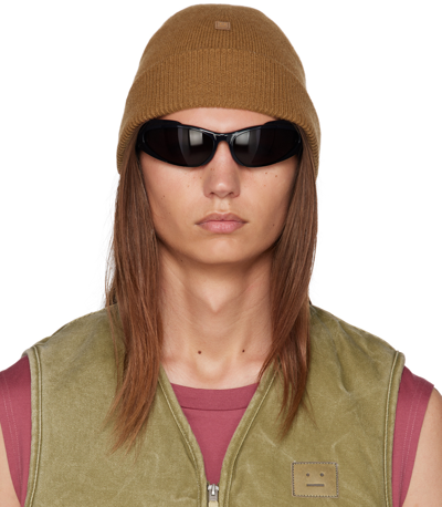 Shop Acne Studios Brown Micro Patch Beanie In All Toffee Brown