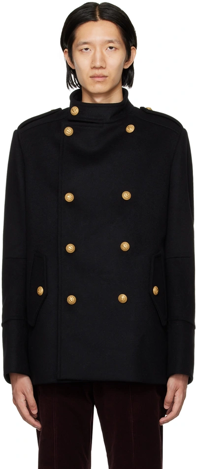 Shop Balmain Black Officer Coat In 0pa Noir