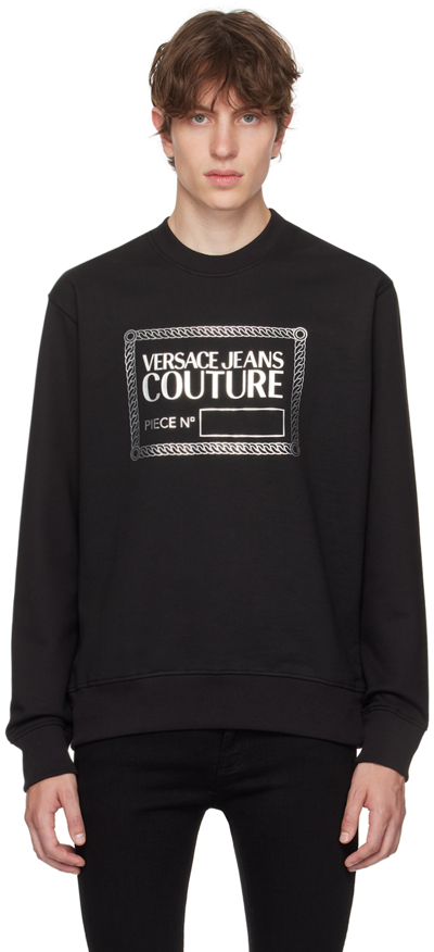 Shop Versace Jeans Couture Black Piece Number Sweatshirt In Es89 Black + Silver