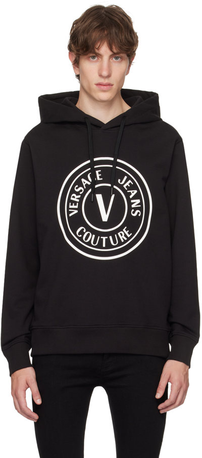 Shop Versace Jeans Couture Black V-emblem Hoodie In E899 Black