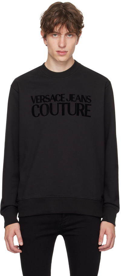 Shop Versace Jeans Couture Black Flocked Sweatshirt In E899 Black