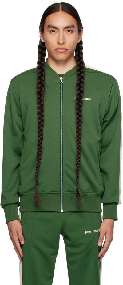 Shop Palm Angels Green Embroidered Track Jacket In Forest Green Wh
