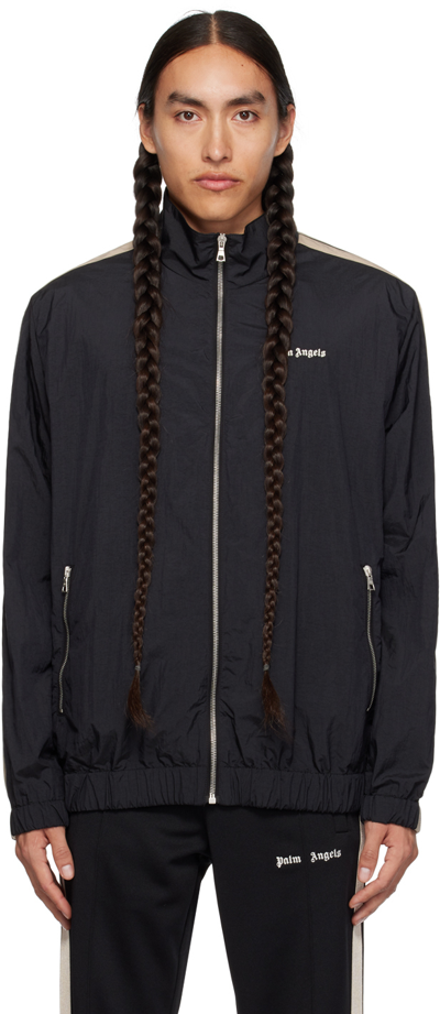 Shop Palm Angels Black Embroidered Track Jacket In Off White