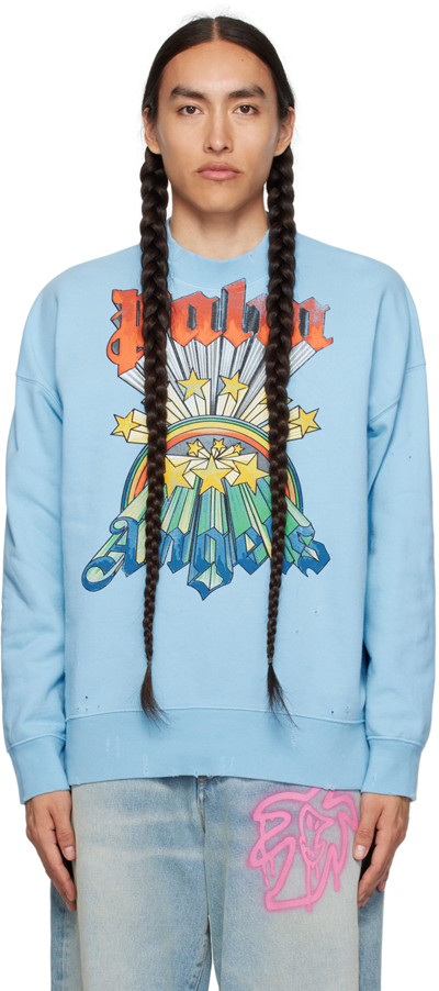 Shop Palm Angels Blue Rainbow Sweatshirt In Light Blue Mul
