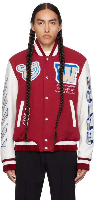 Shop Off-white Red &  'on The Go' Varsity Bomber Jacket In Rio Red Off White
