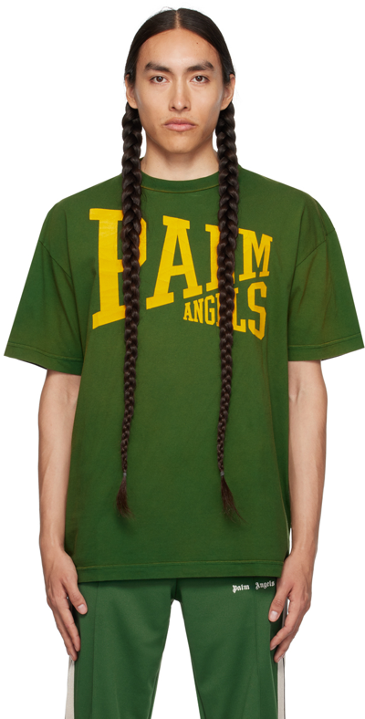 Shop Palm Angels Green College T-shirt In Green Gold