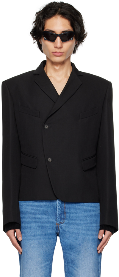 Shop Egonlab Black Asymmetric Blazer In Black Wool