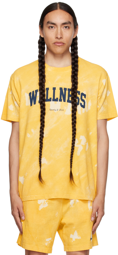 Shop Sporty And Rich Yellow 'wellness' Ivy T-shirt In Laguna/navy