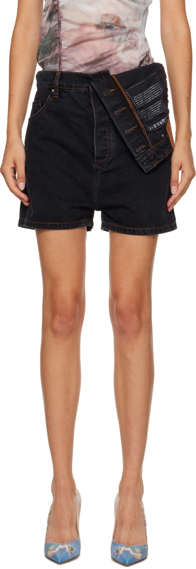 Shop Y/project Black Asymmetric Denim Shorts