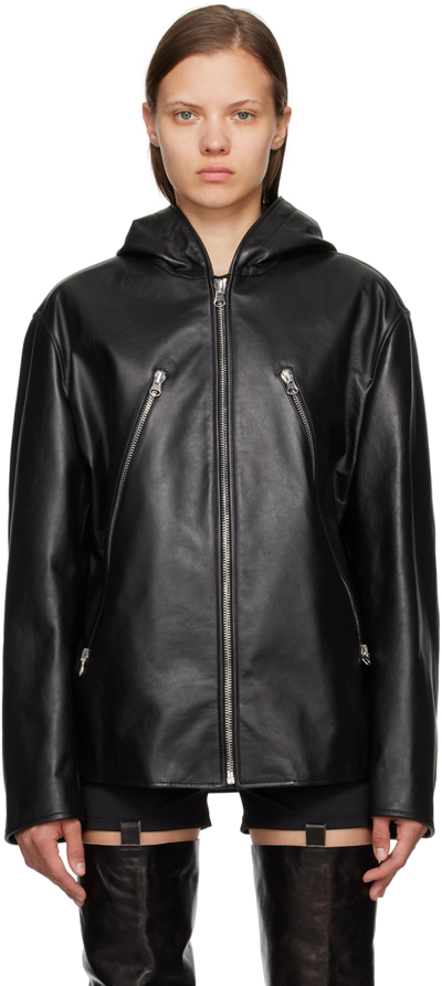 Shop Mm6 Maison Margiela Black Stitching Leather Biker Jacket In 900 Black