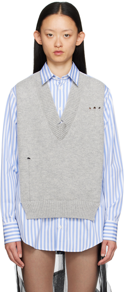 Shop Maison Margiela Blue & Grey Spliced Shirt In 492f Stripe White/sk