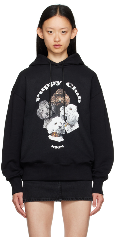 Shop Msgm Black 'puppy Club' Hoodie In 99 Black