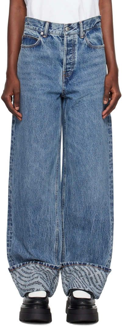 Shop Alexander Wang Blue Wave Cuff Wide Jeans In 473 Vintage M Indigo