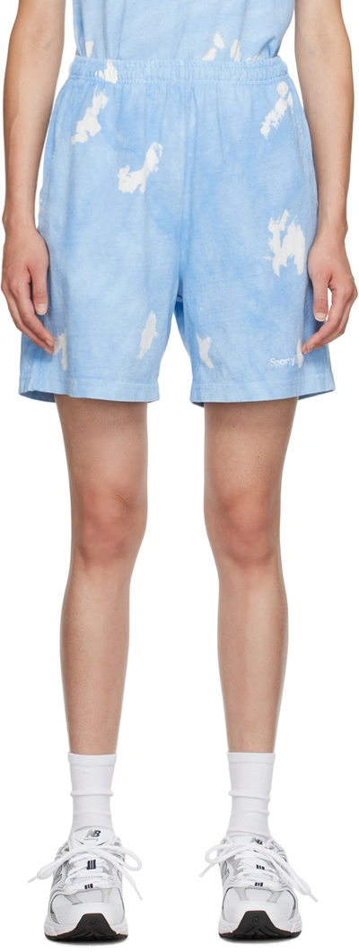 Shop Sporty And Rich Blue Serif Shorts In Hydrangea/white