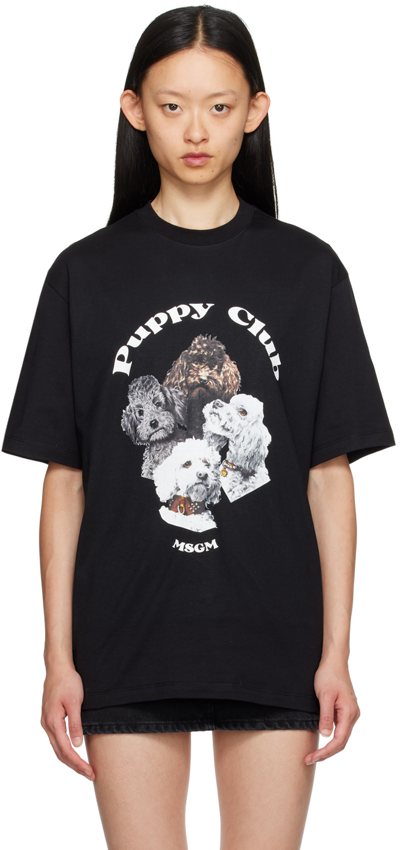 Shop Msgm Black 'puppy Club' T-shirt In 99 Black