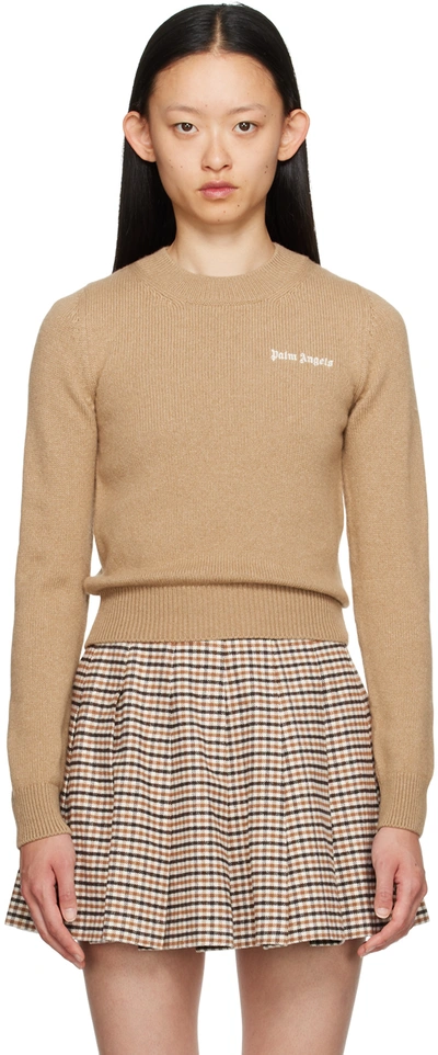 Shop Palm Angels Brown Embroidered Sweater In Camel Off White