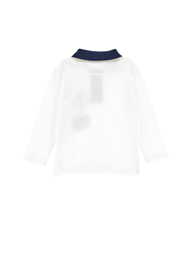 Shop Monnalisa Snoopy Cotton Polo Shirt In Cream + Navy Blue