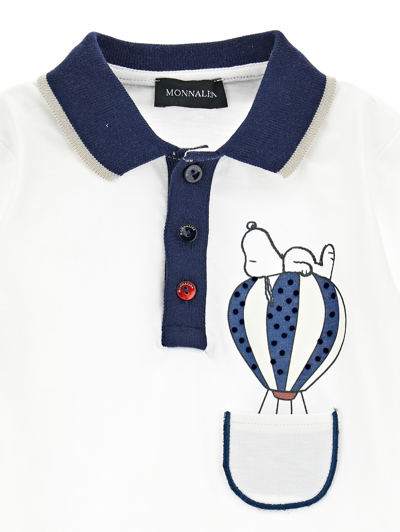 Shop Monnalisa Snoopy Cotton Polo Shirt In Cream + Navy Blue