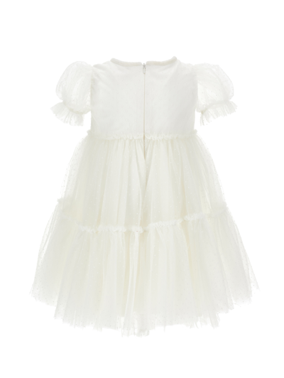 Shop Monnalisa Tulle Dress With Velvet Details In Cream
