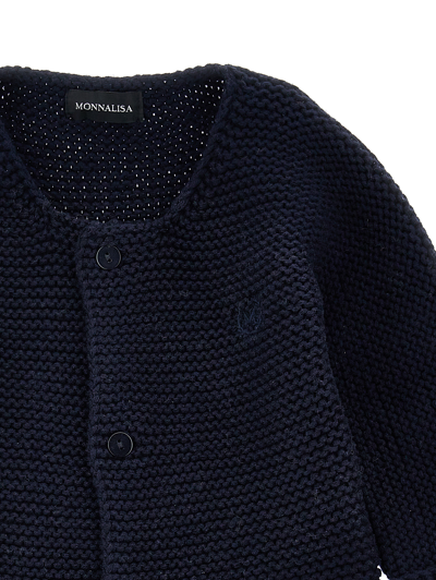 Monnalisa Knitted Cardigan In Dark Blue