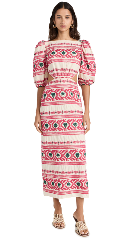 Shop Johanna Ortiz Magia Presente Ankle Dress Tropic Ecru/pink