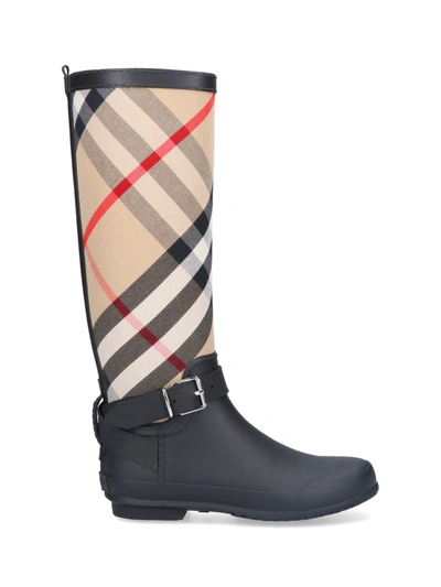 Burberry House Check Rubber Rain Boots In Black | ModeSens