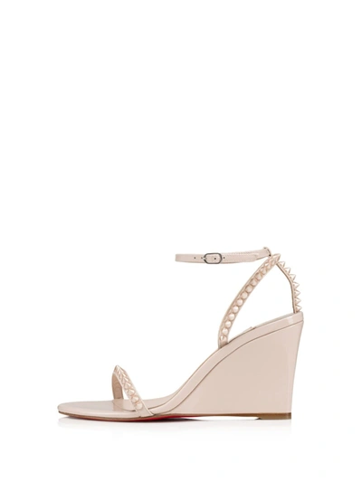 Shop Christian Louboutin Wedge Sandals With Spikes In Leche