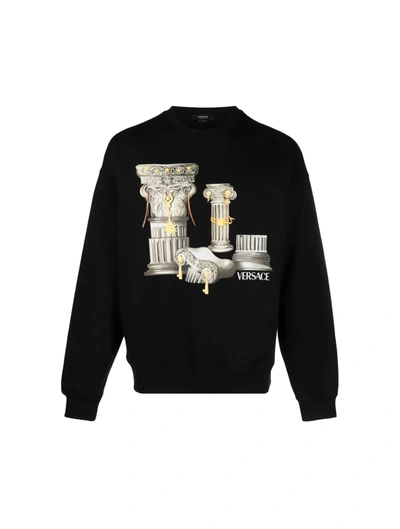 Shop Versace Sweatshirt Gauzed Fleece Fabric + The Columns Print In Black