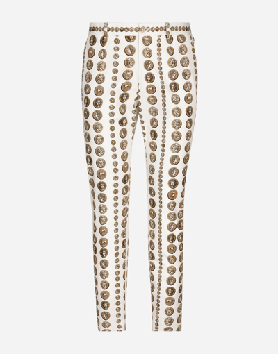Shop Dolce & Gabbana Coin Print Stretch Drill Pants In White