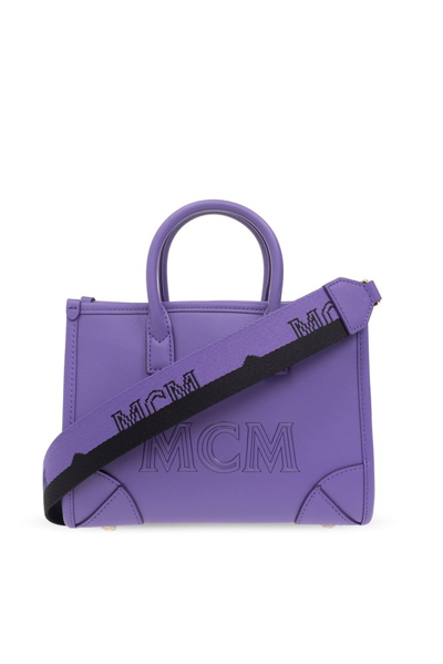 Shop Mcm München Mini Top Handle Bag In Purple
