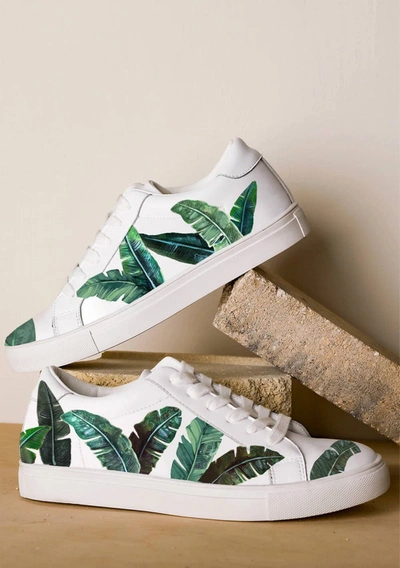 Shop Alepel Women's Green Palm Sneakers In White In Multi